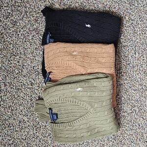 THREE Ralph Lauren Cotton Cable V Neck Sweaters